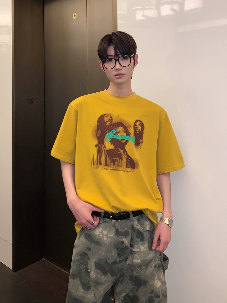 تي شيرت برينت جرافيك بقصة فضفاضة وياقة دائرية 