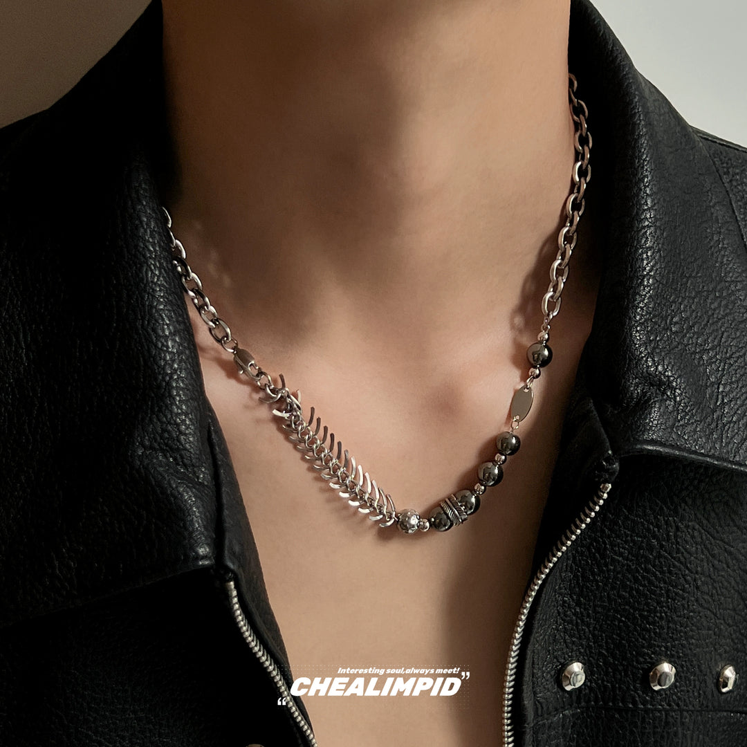 Fishbone Beaded Titanium Steel Necklace