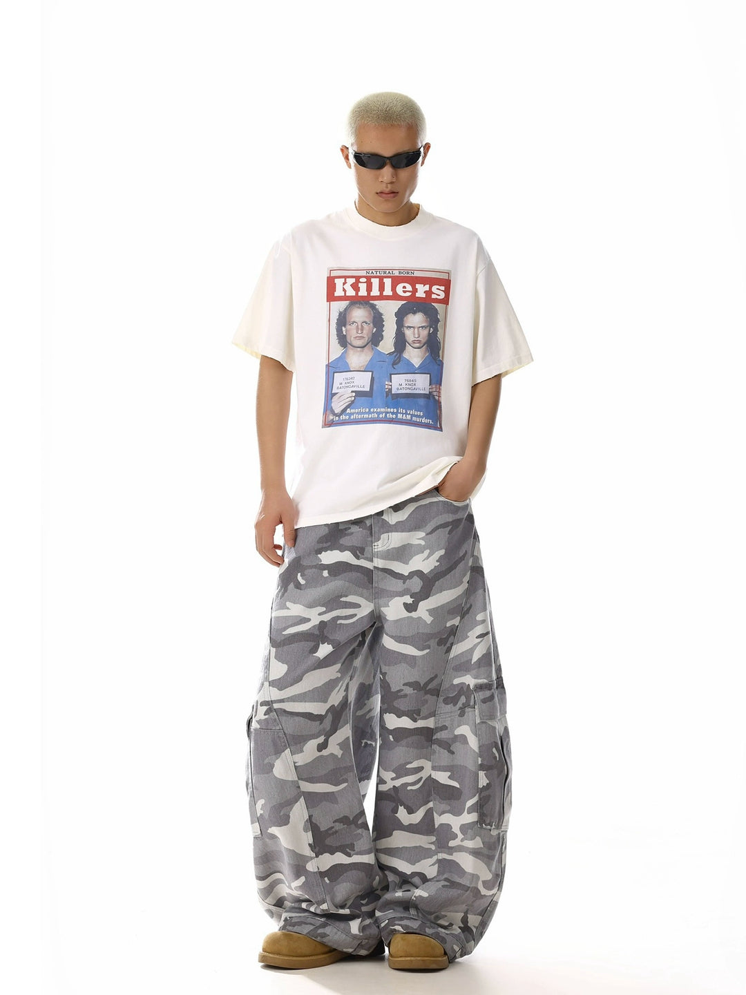 Pantalons cargo larges en camouflage 