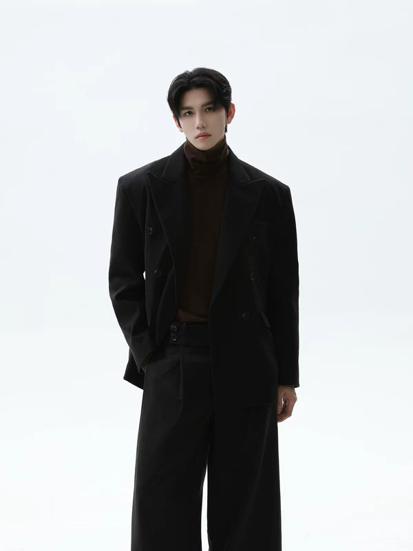 더블 브레스티드 울 수트 재킷 