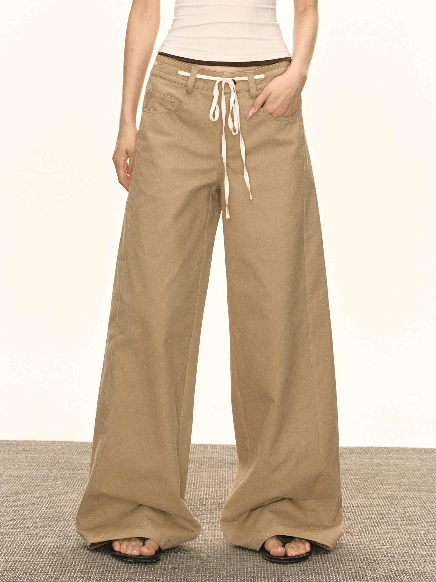 Wide Leg Drawstring Casual Pants