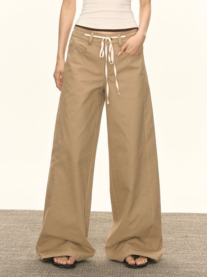 Wide Leg Drawstring Casual Pants