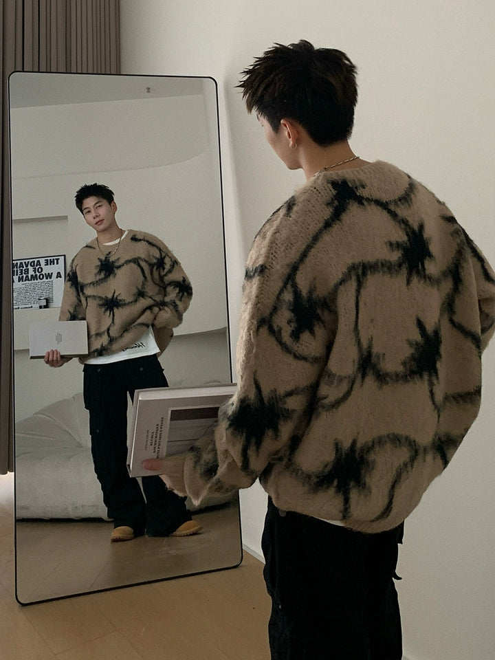 Jacquard Ronde Hals Ontspannen Brei Sweater 