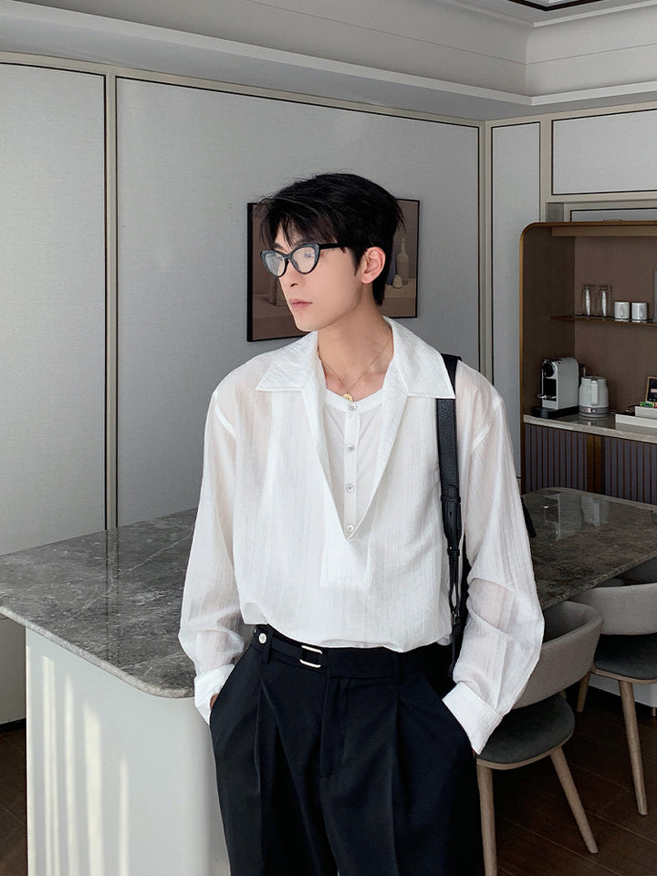 Long-Sleeved Loose Lyocell Shirt