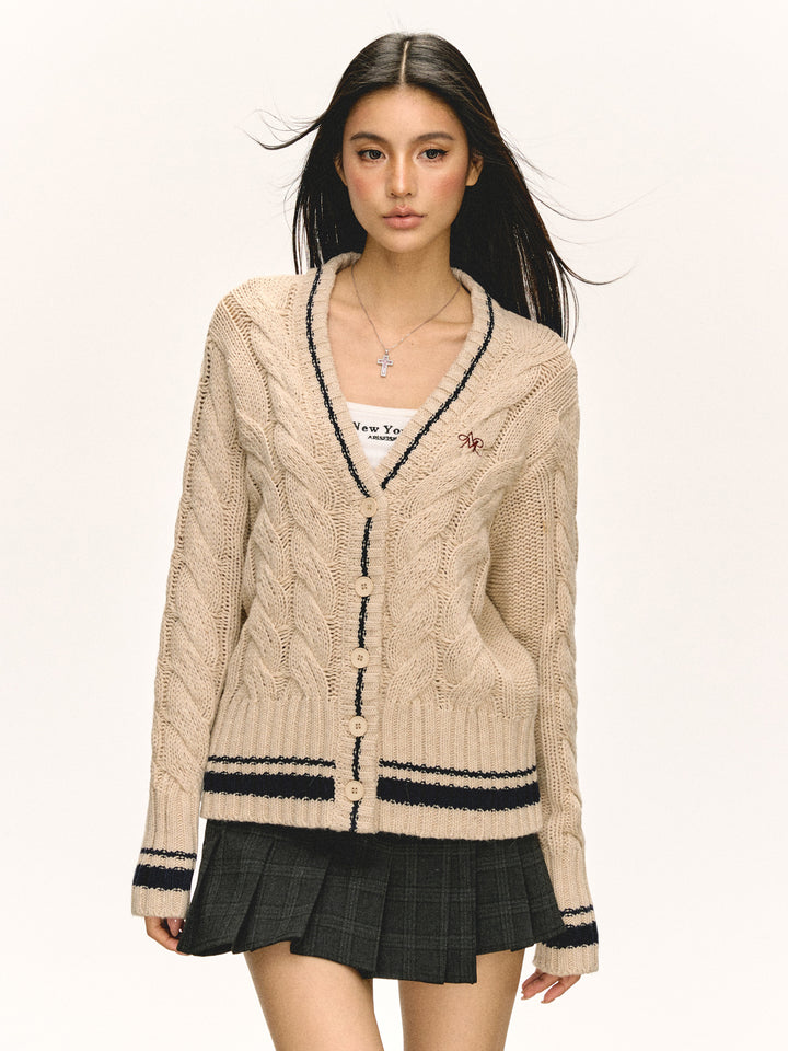 Retro Thick Knit Twisted Cardigan Sweater