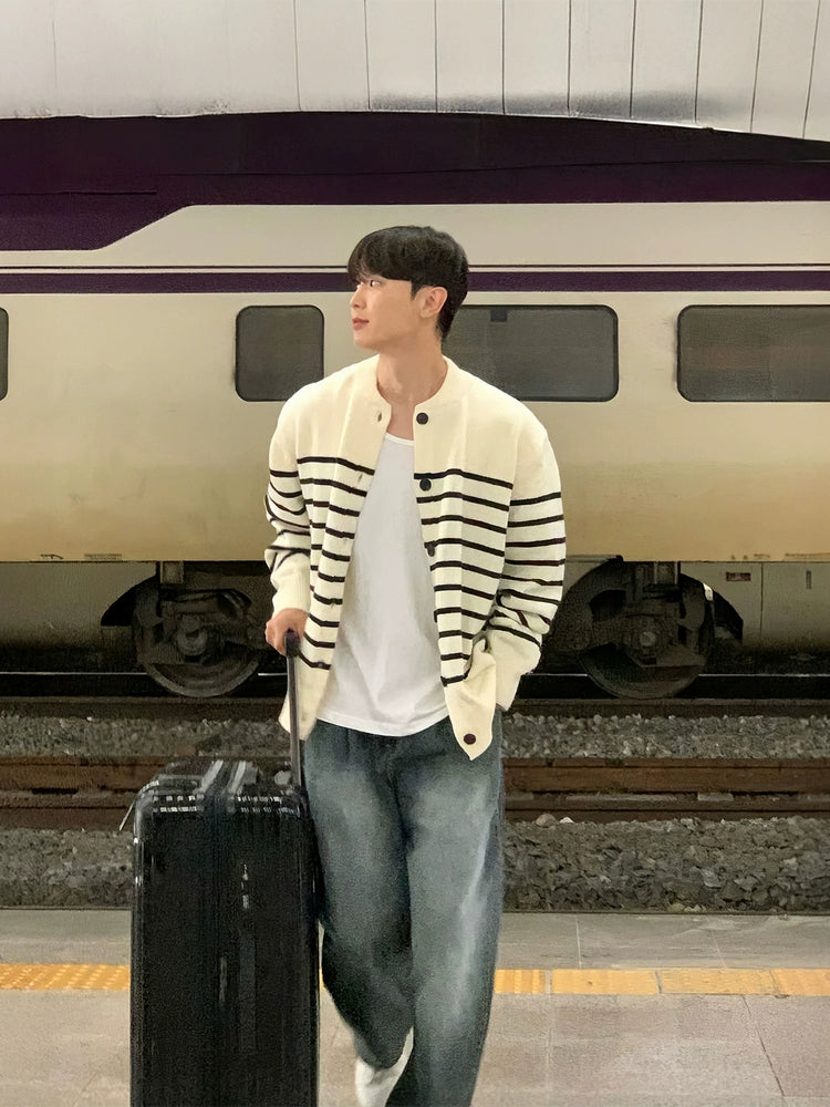 Striped Knit Button-Up Cardigan
