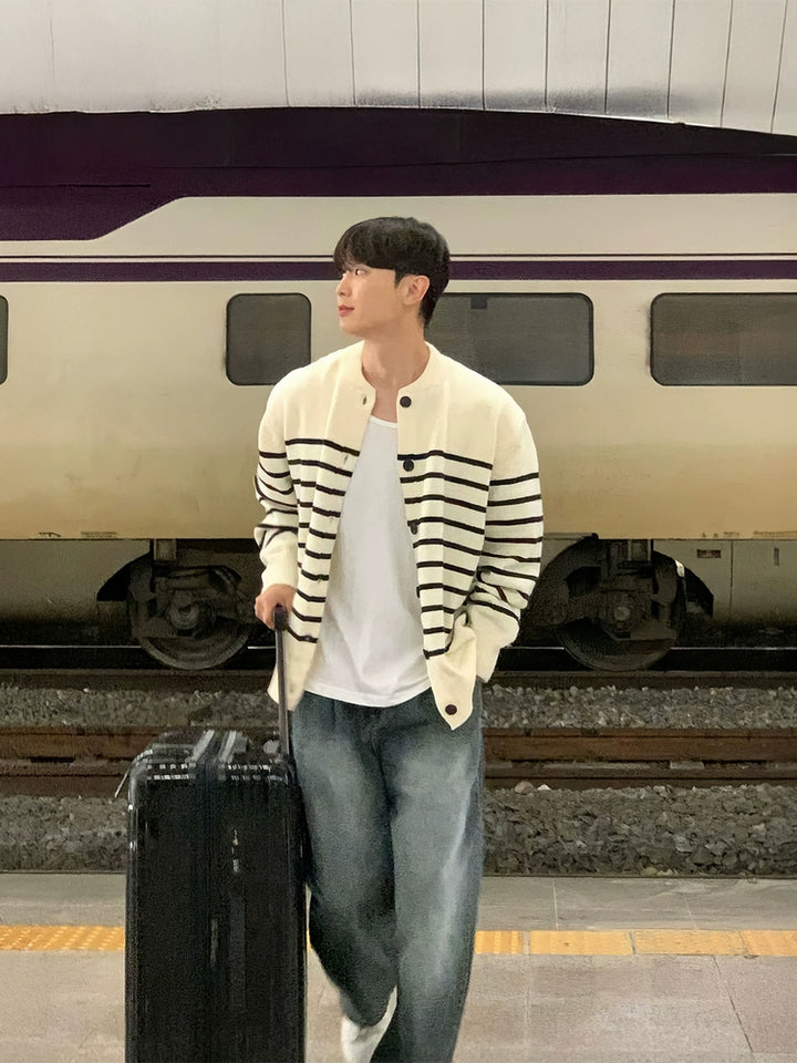 Striped Knit Button-Up Cardigan