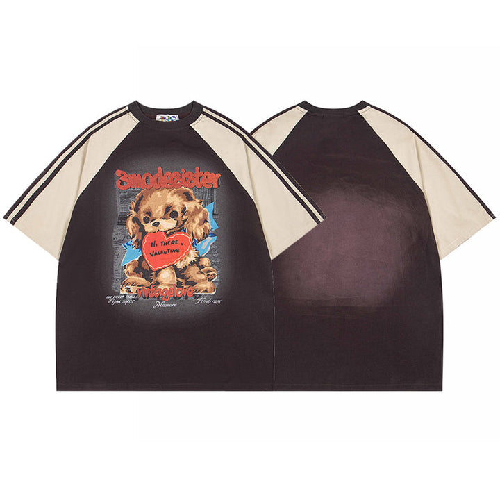 Print Raglan Short-Sleeved Pullover