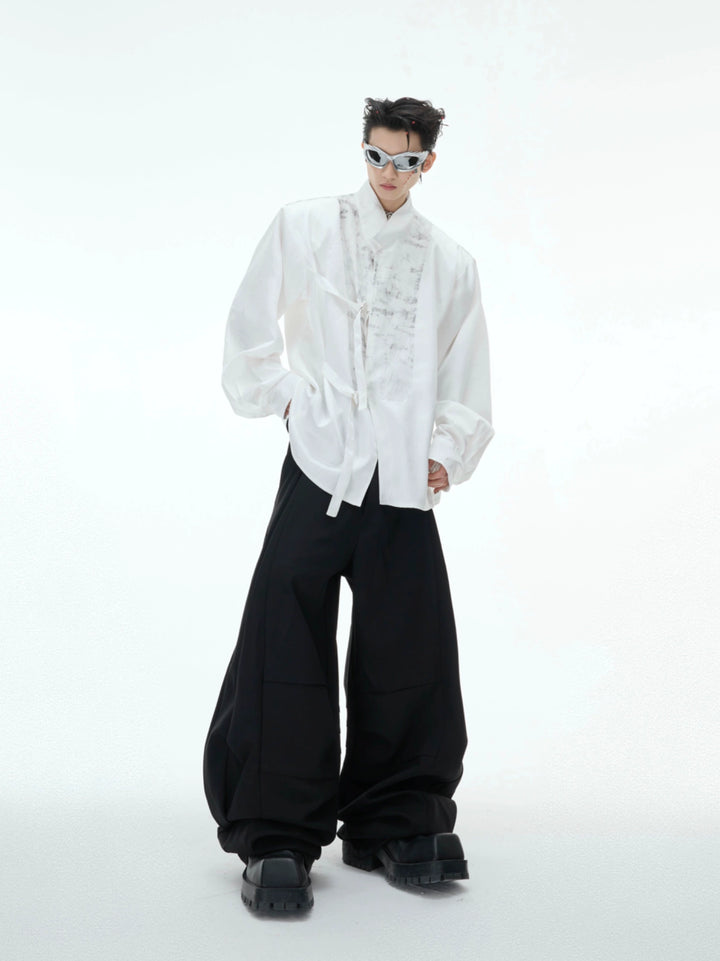 Camicia a maniche lunghe in satin avant-garde 