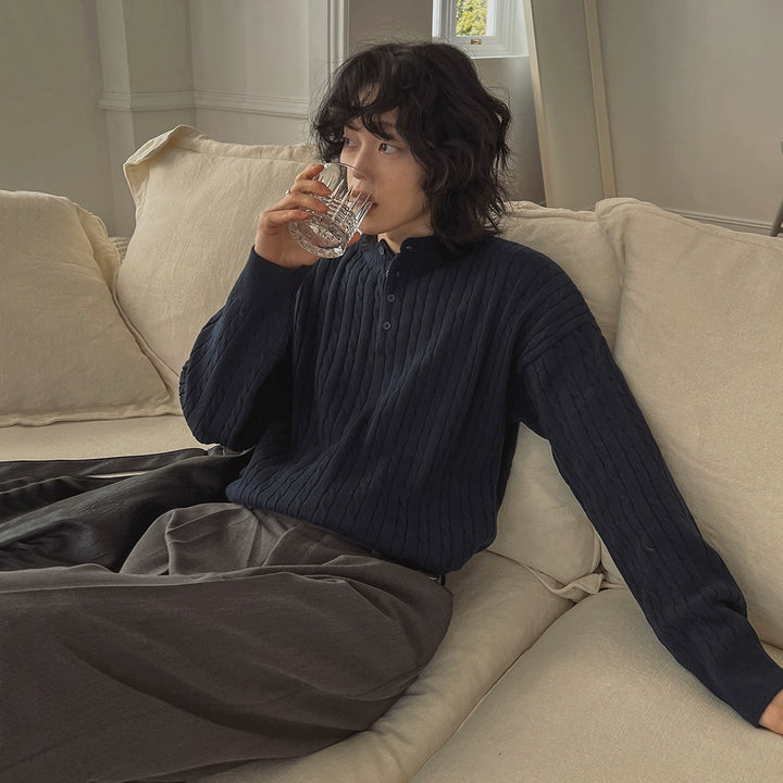 Svetr s pleteným vzorem Henry Collar Cable Knit 