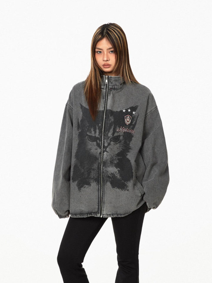 Kapuzenshirt mit kariertem Design und Denim-Jacke 