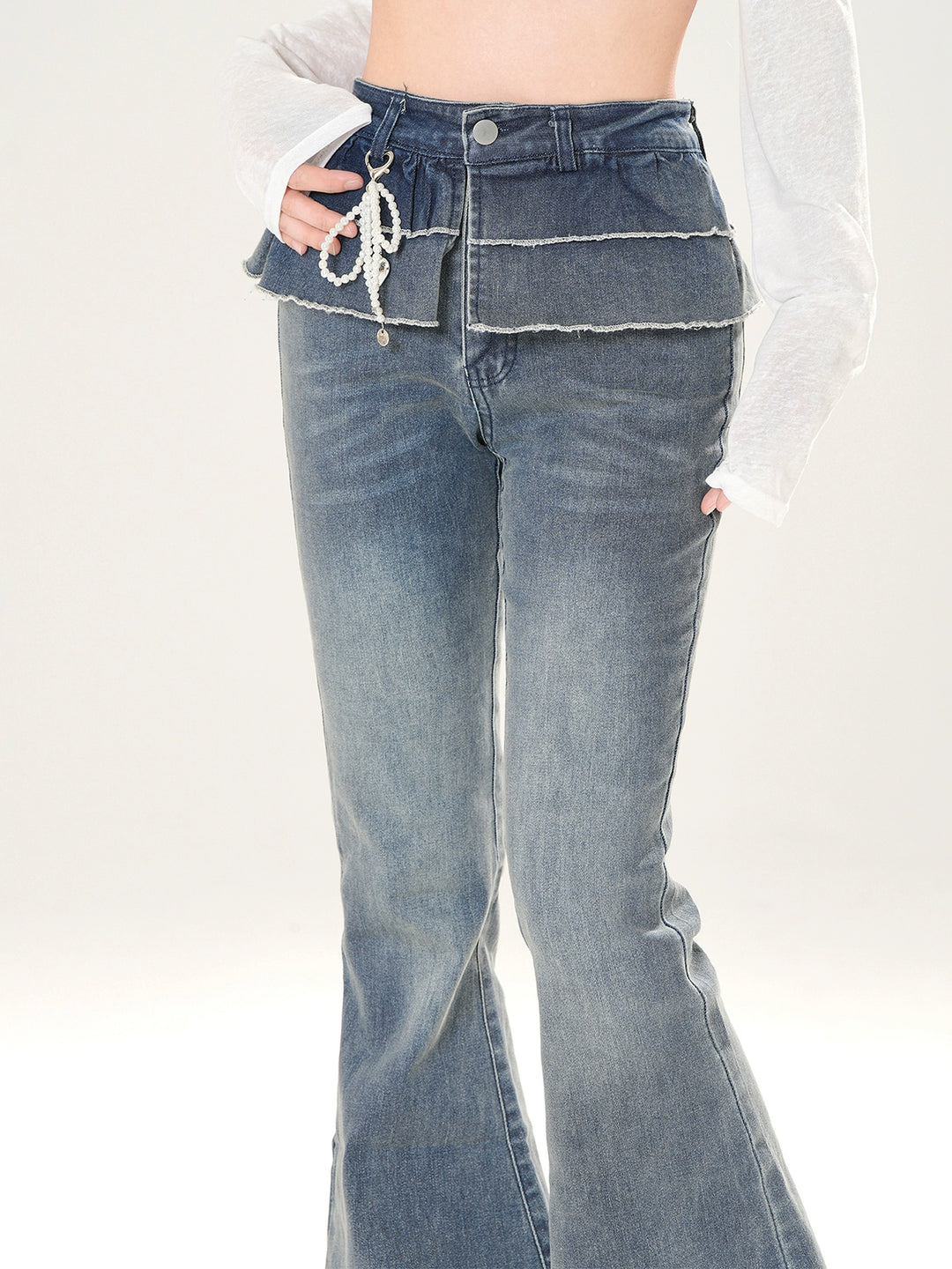 Layered Flared Slim Fit Jeans