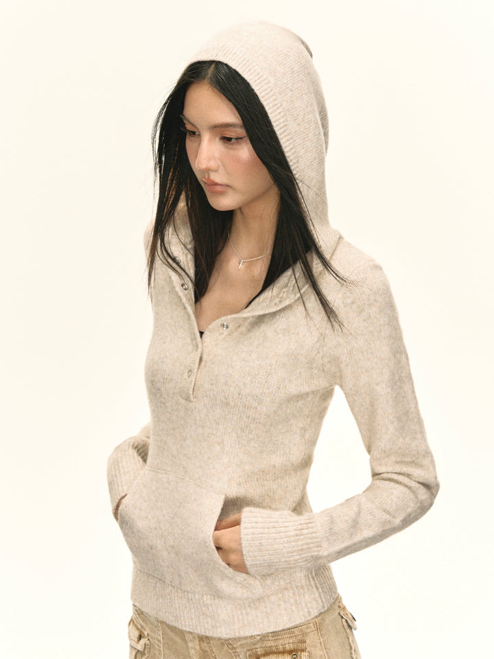 Zipper Knit Hooded Cardigan