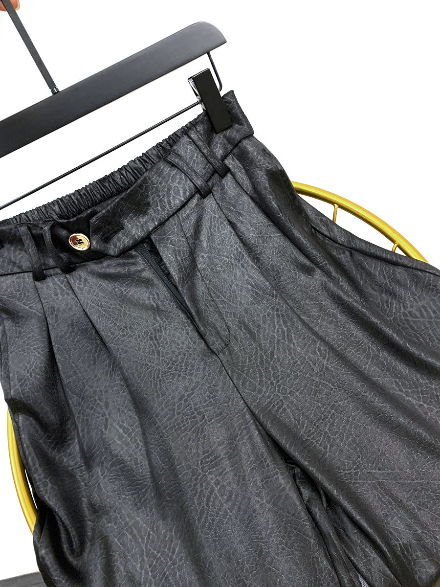 Pantalones Casual Rectos con Pliegues de Satén 