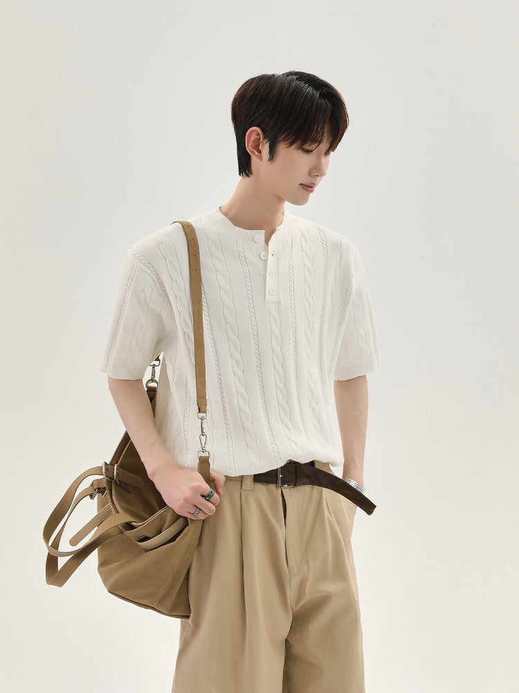 Knitted Twisted Short-Sleeve Pullover Top