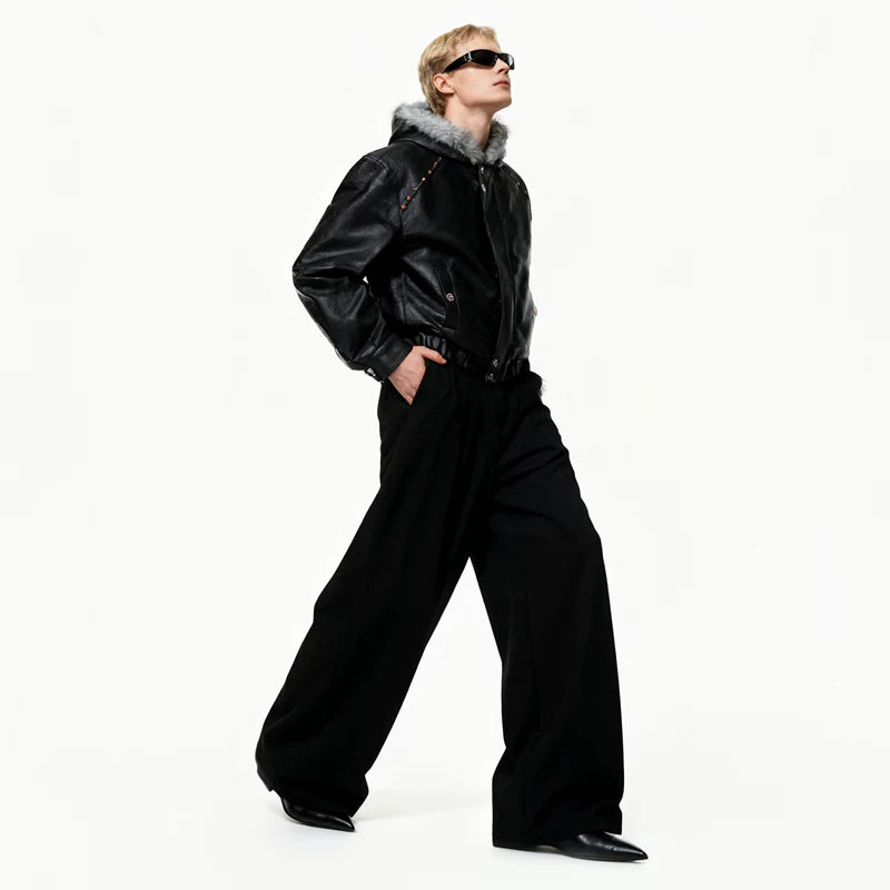 Fur Hooded Fleece-Lined Leather Jacket