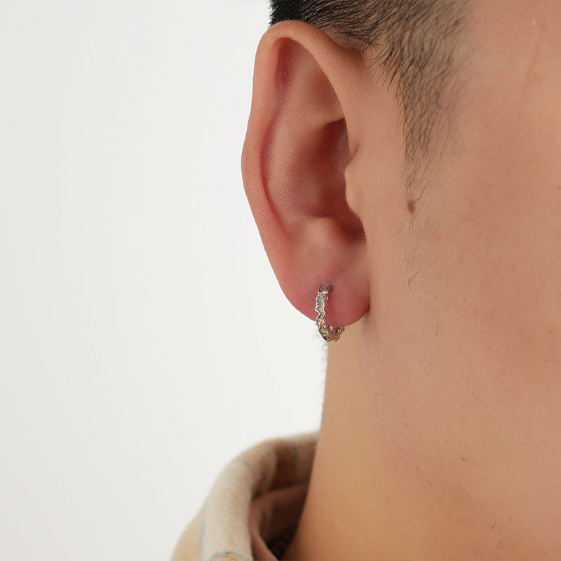 Sterling Silver Textured Hoop Earrings