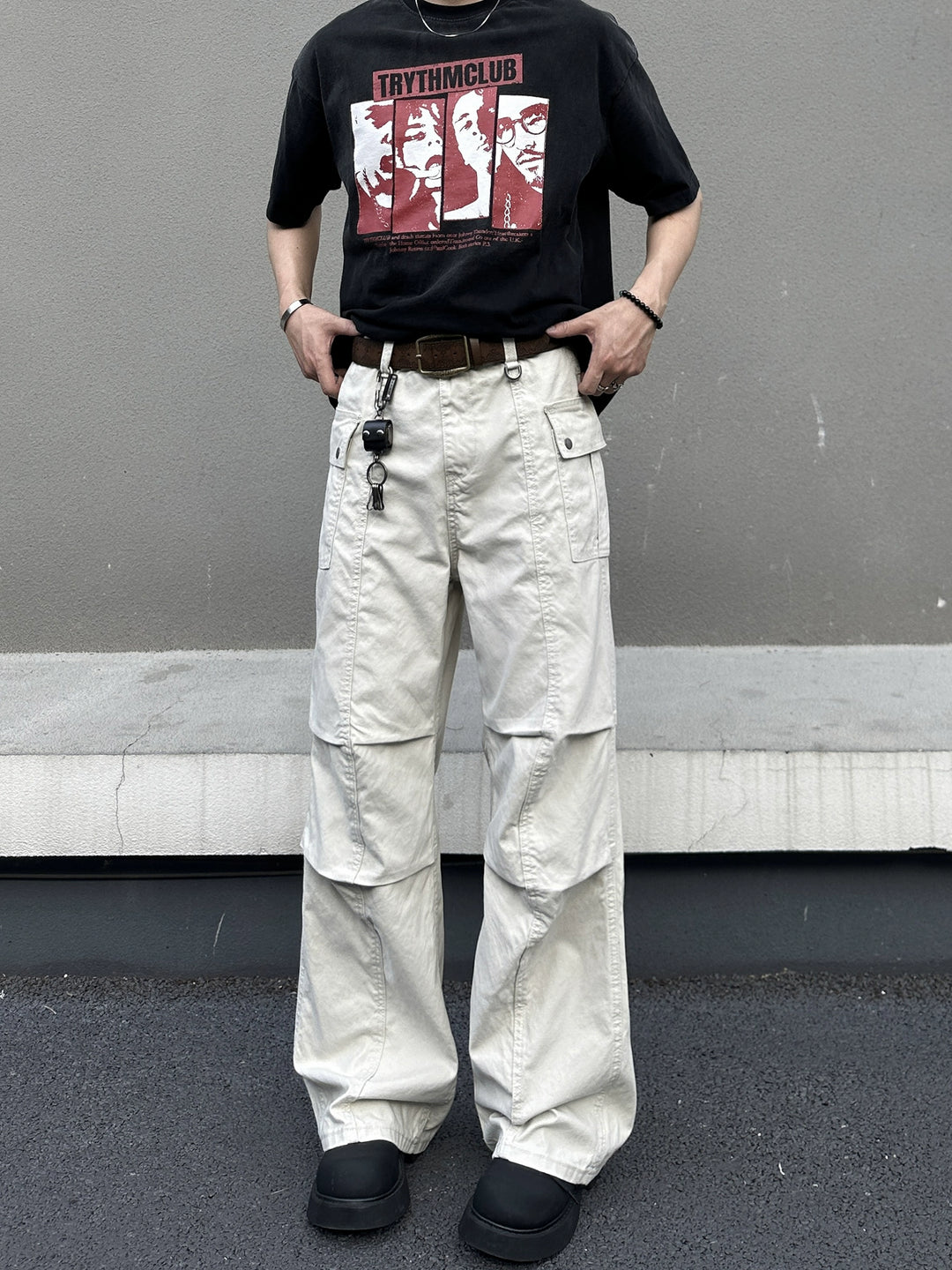 Retro Gewassen Multi-pocket Flared Broek 