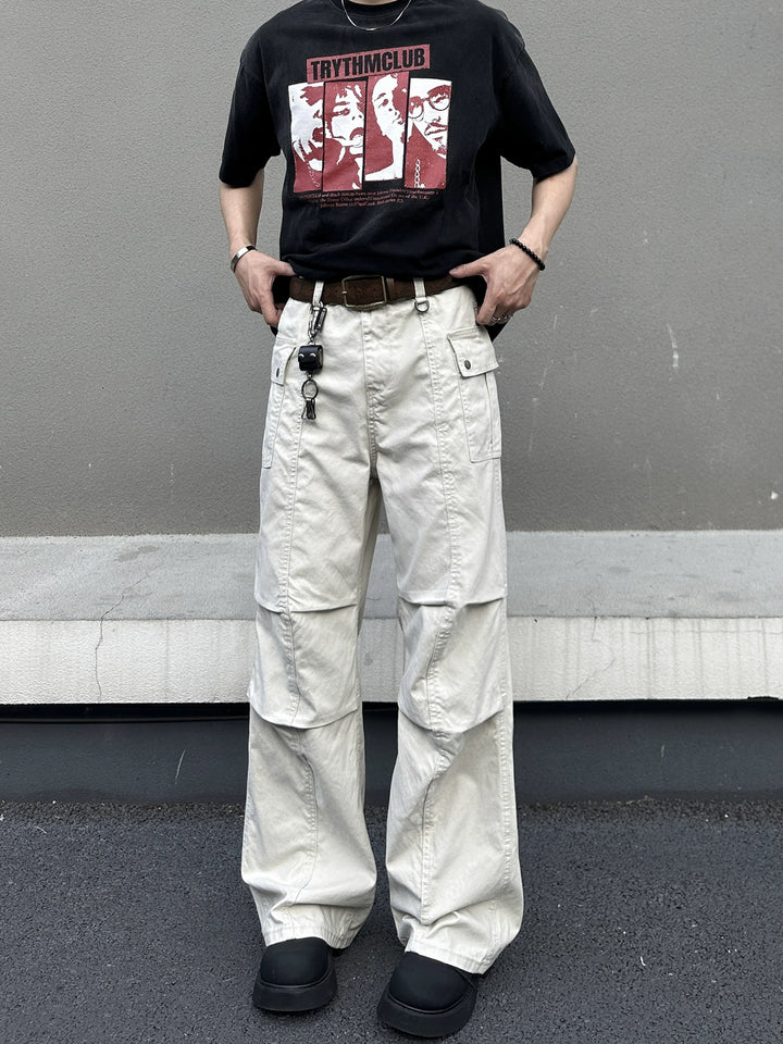Retro Gewassen Multi-pocket Flared Broek 