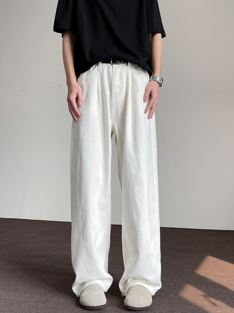 White Relaxed Fit Straight Trousers