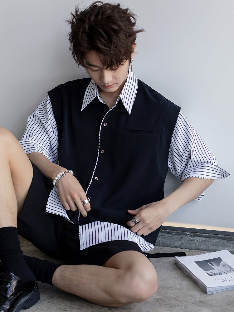 Loose-fit Striped Patchwork Shirt