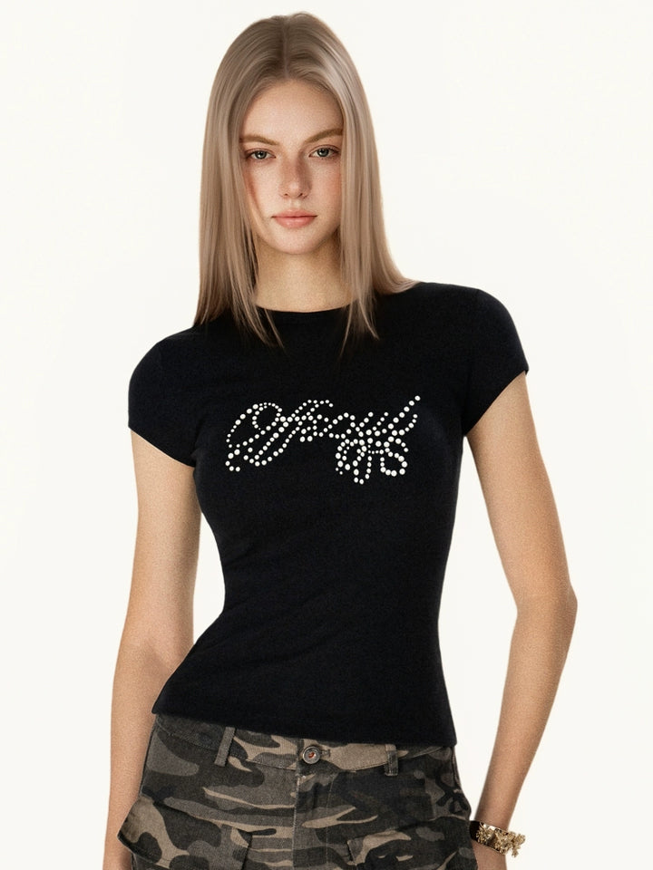 T-shirt à manches courtes slim fit avec perles 