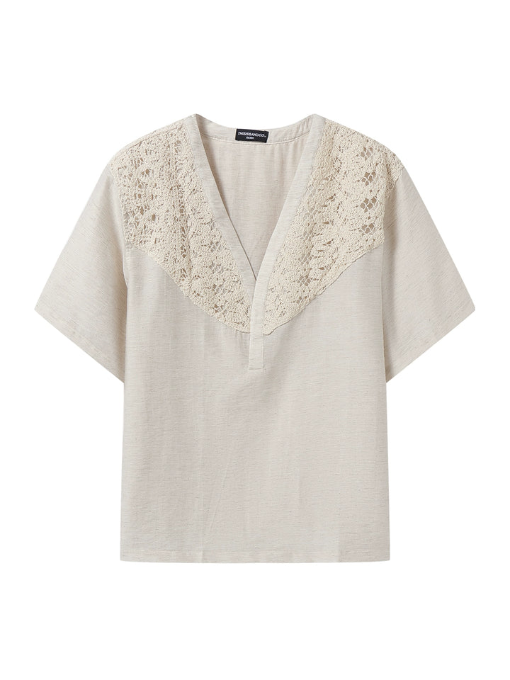 V-Ausschnitt Spitzen Bohemian Lockere Pullover 