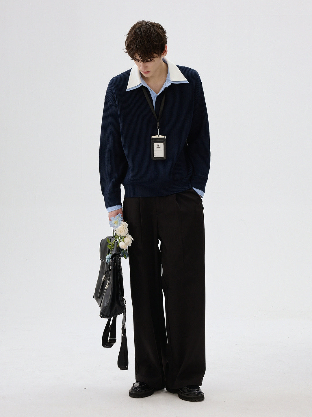 Knit Collar Sweater Layered Shirt