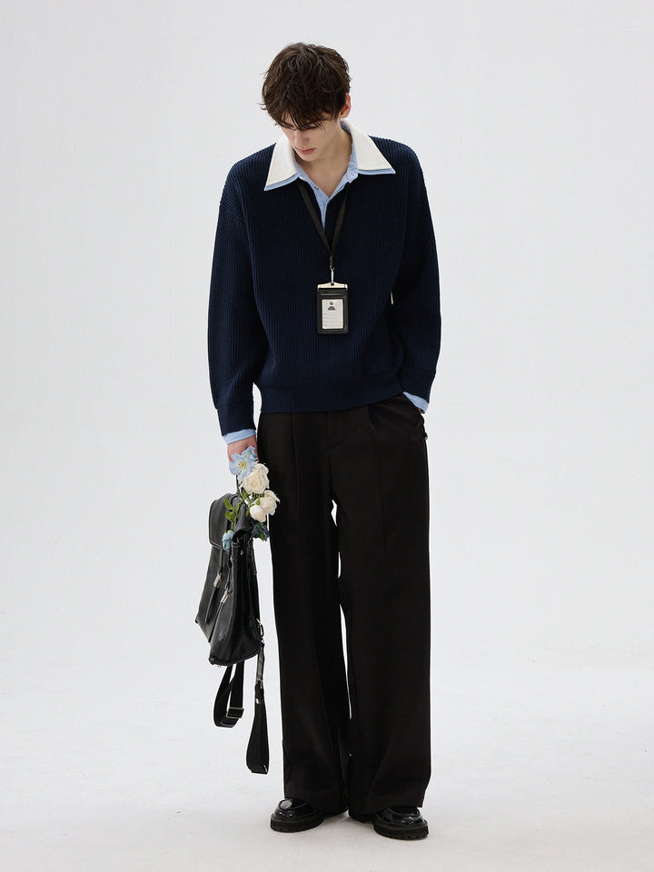 Knit Collar Sweater Layered Shirt