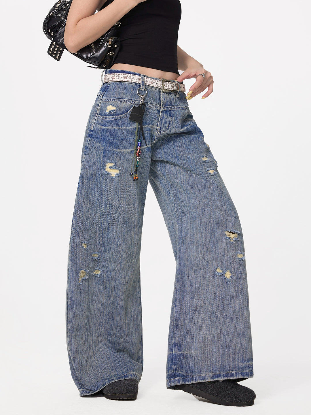 Wide-Leg Distressed Baggy Jeans