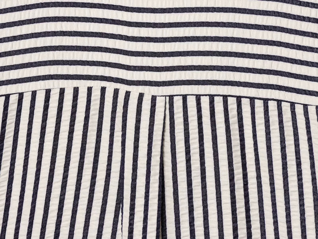 Striped V-Neck Bowknot Short Sleeve Blouse