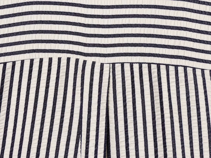 Striped V-Neck Bowknot Short Sleeve Blouse