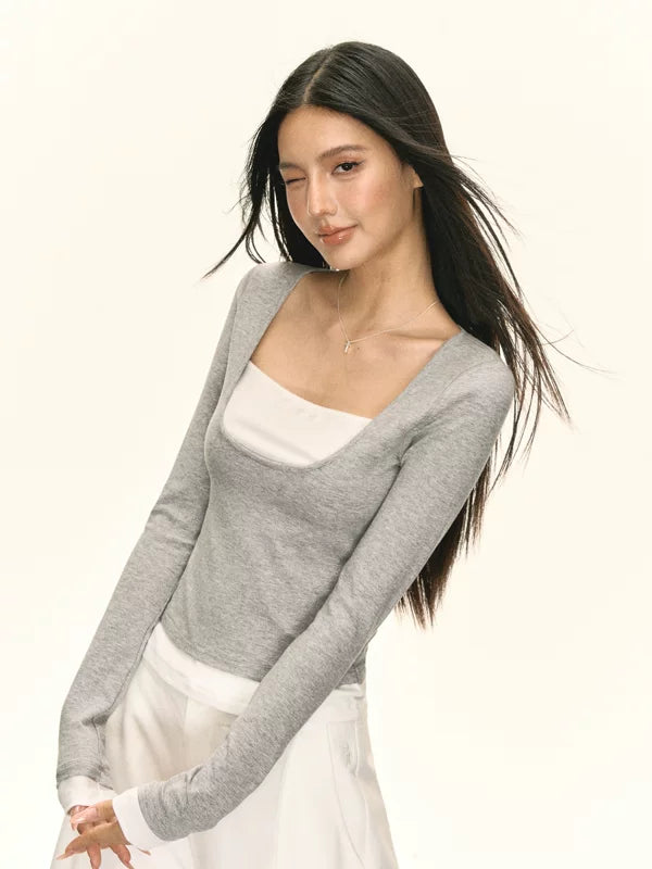 Falso top a maniche lunghe a due pezzi 