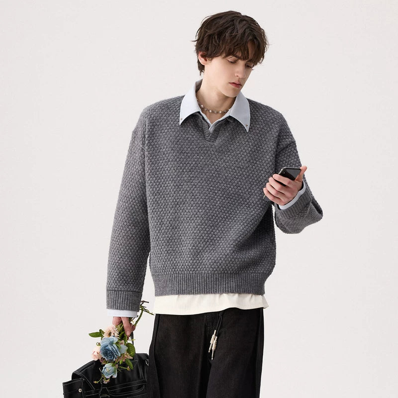 Textured Knit Colbert Faux Twee-Delige Trui 