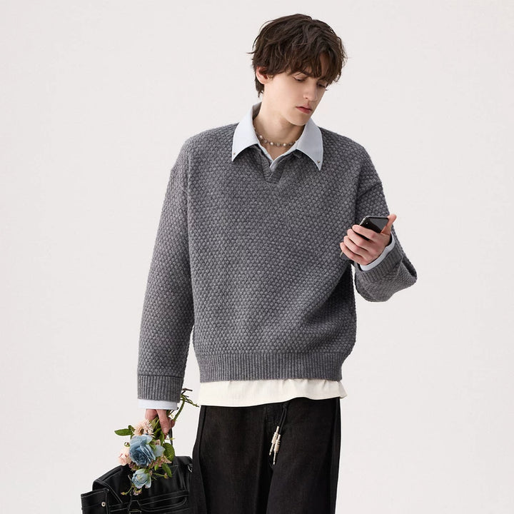 Textured Knit Colbert Faux Twee-Delige Trui 