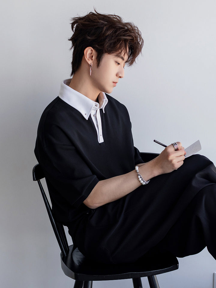 Loose Fit Contrast Collar Polo Shirt
