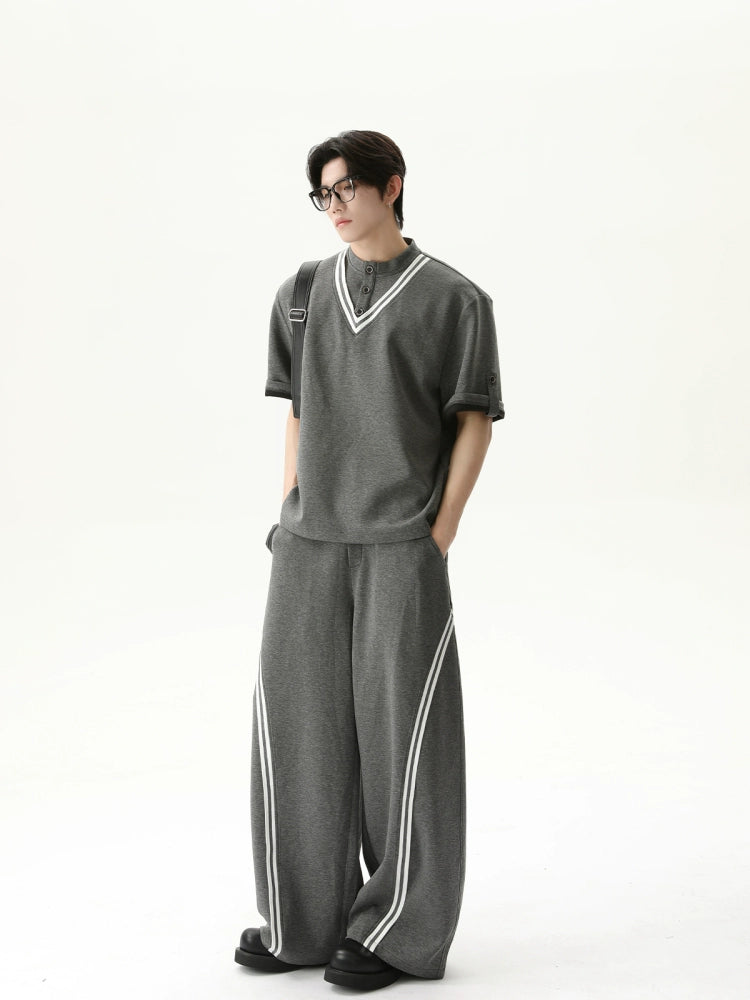 Short Sleeve Striped Casual Top and  Pants