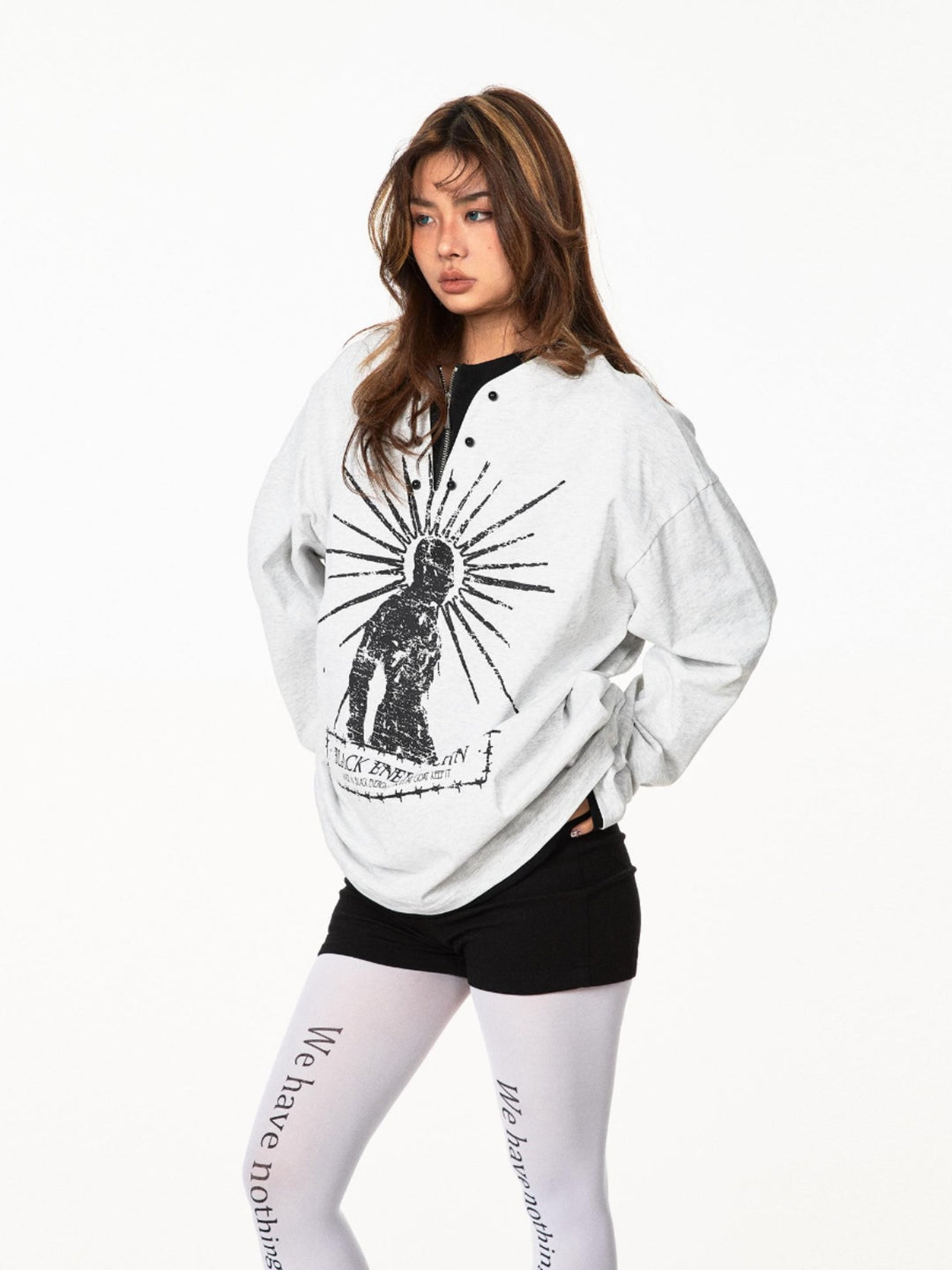 Printed Long-Sleeve Turtleneck Top