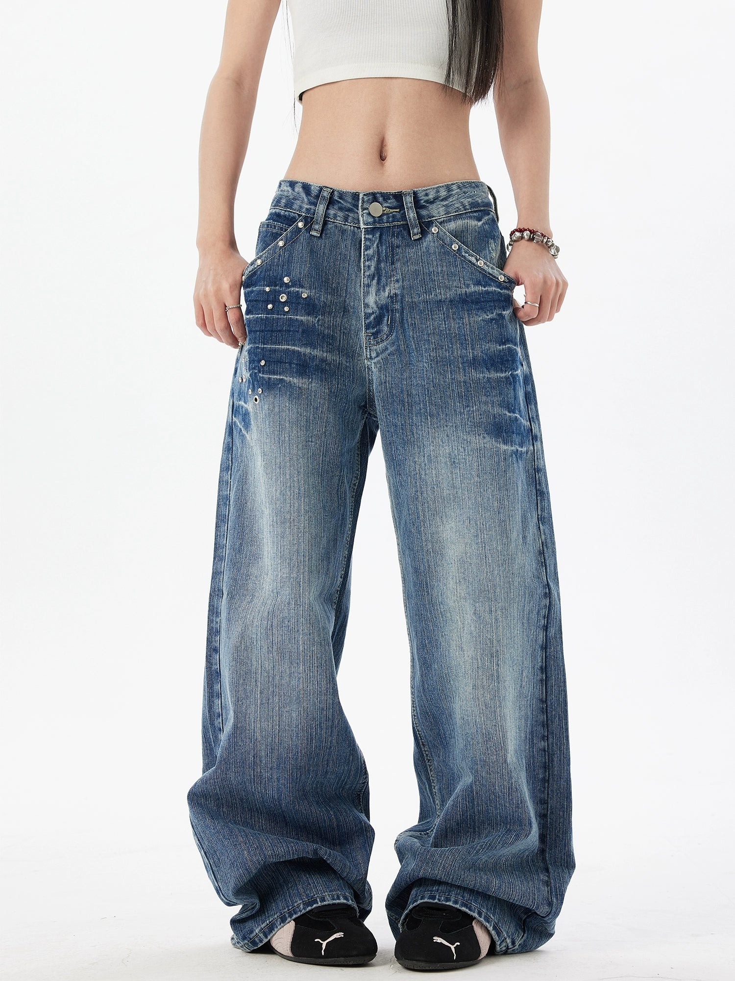 Zerrissene Weite Beinform Straßenstil Jeanshosen 