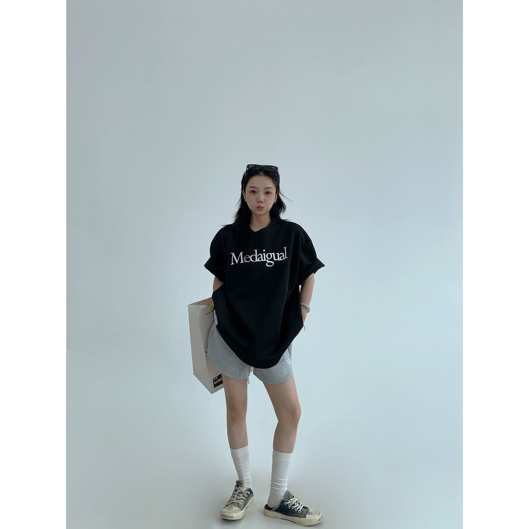 T-shirt à col roulé à manches courtes avec impression décontractée 