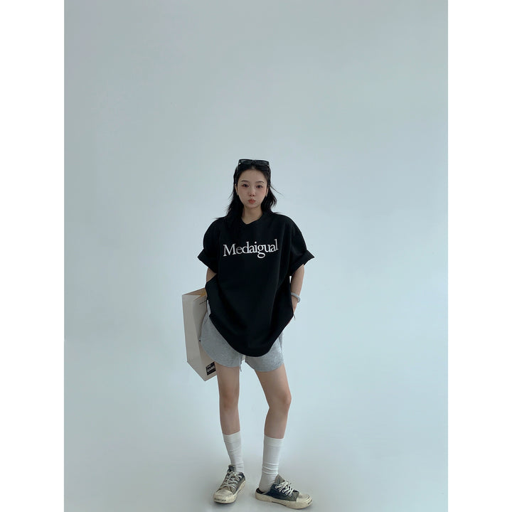T-shirt à col roulé à manches courtes avec impression décontractée 
