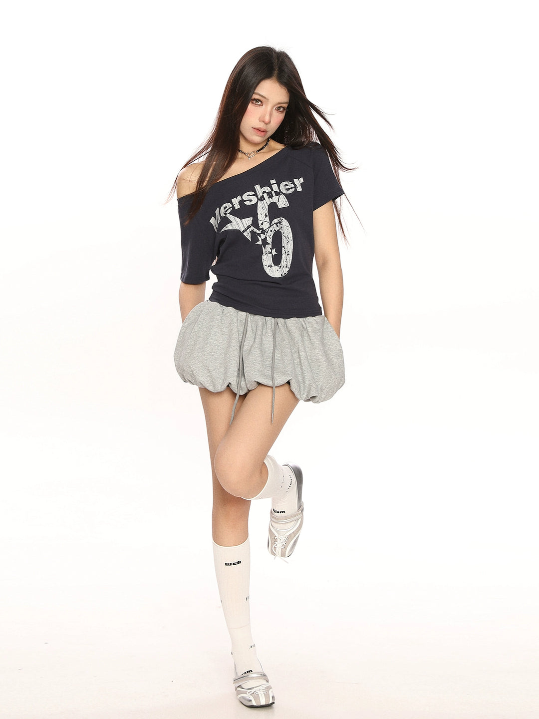Off Shoulder Letter Print Top