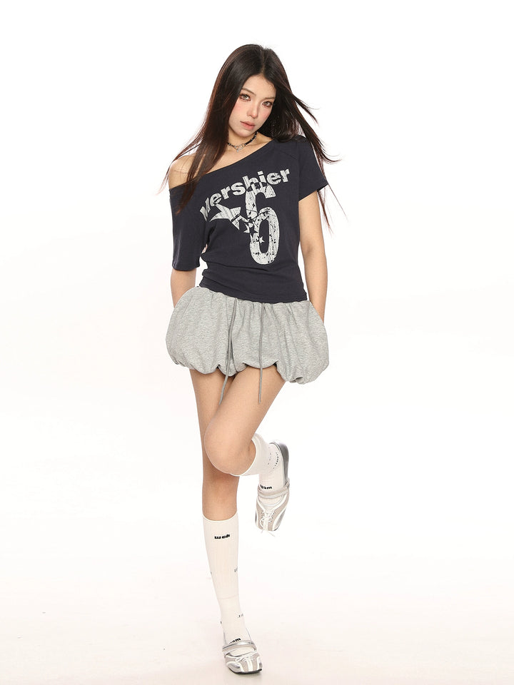 Off Shoulder Letter Print Top