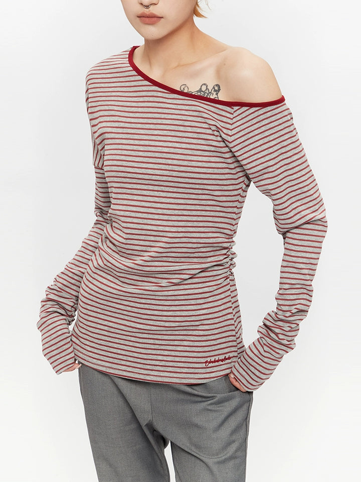Off-Shoulder Striped Long Sleeve Top