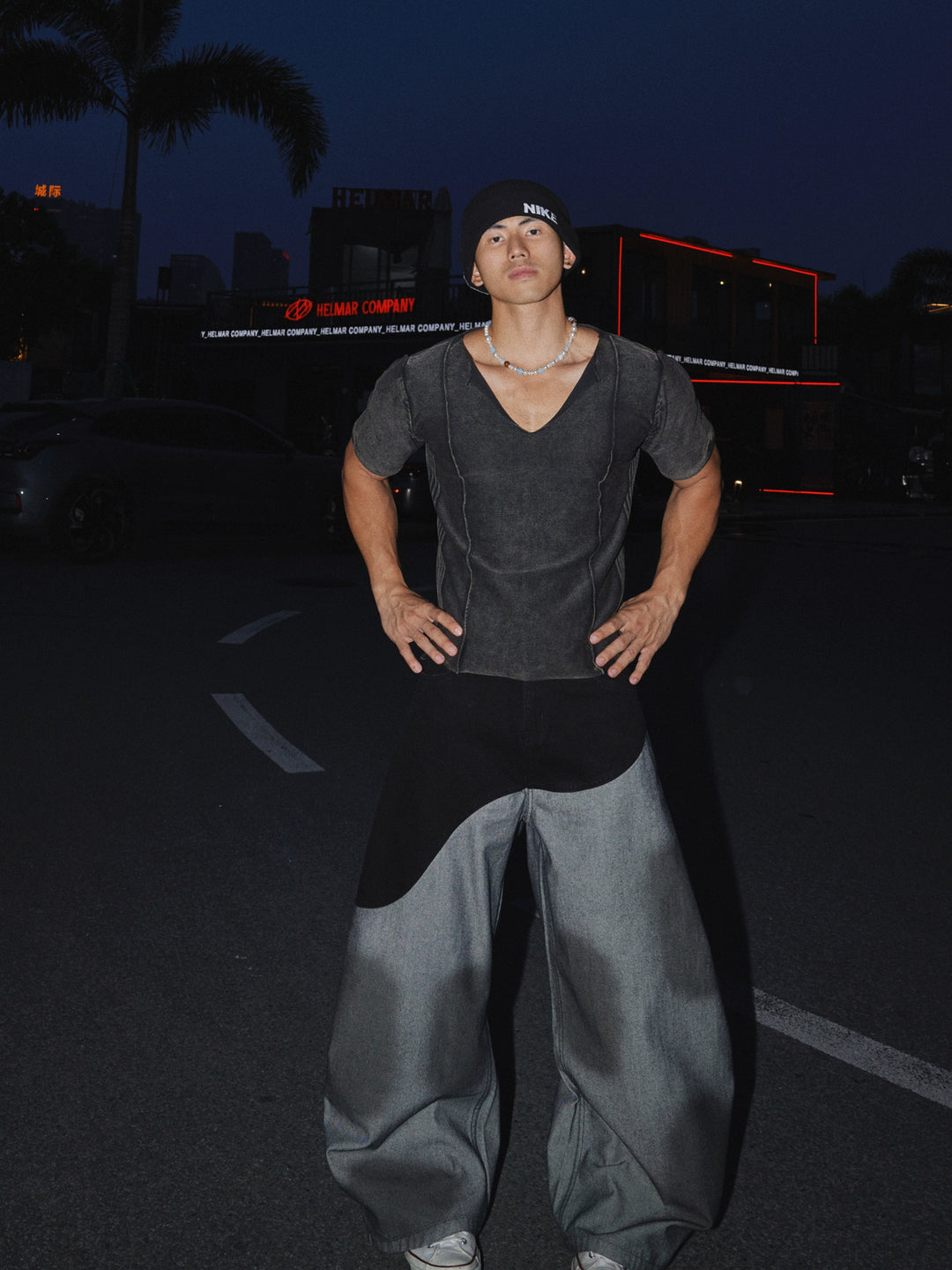 Stitching Spray-Painted Denim Pants
