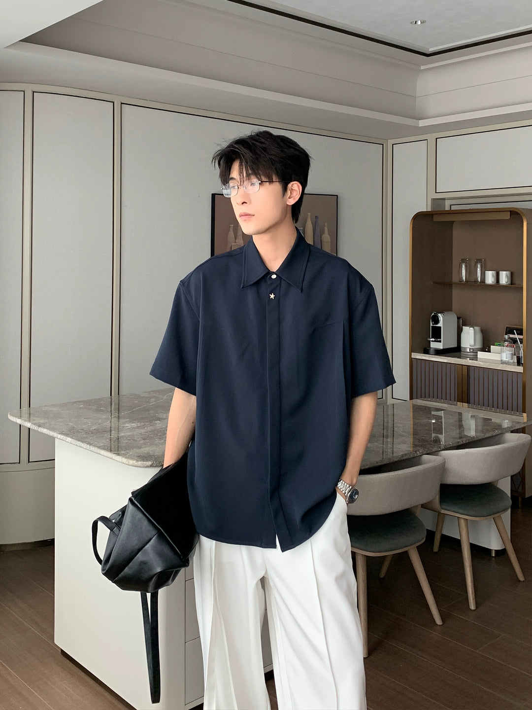 Kurzarm Relaxed Fit Button-Up Hemd 