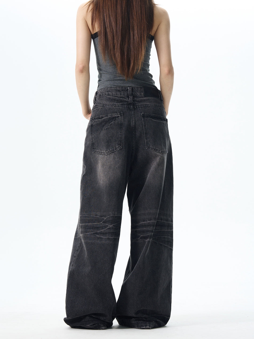 Jeans rectos de corte holgado desgastados 