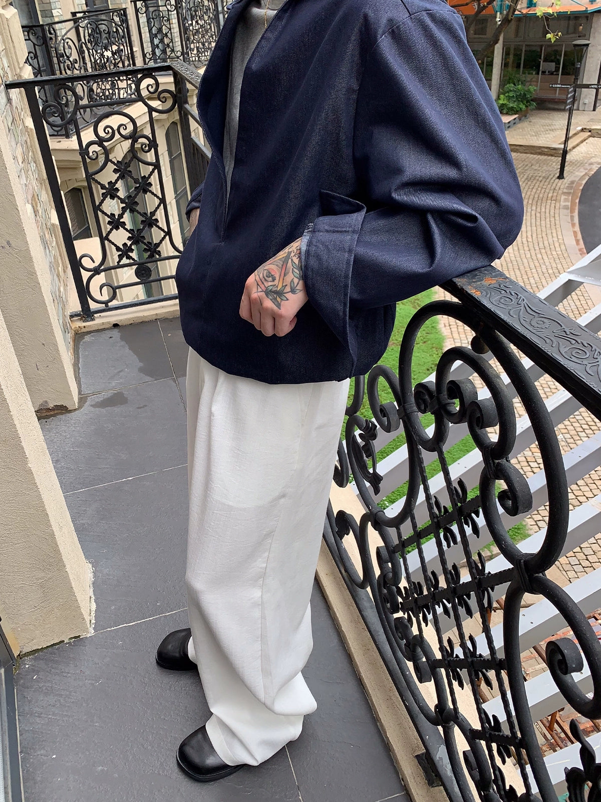 White Linen Straight-Leg Trousers