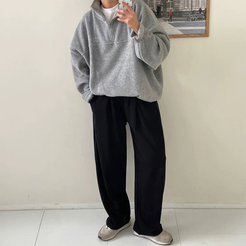 오버사이즈 반집업 스탠드 칼라 스웨트셔츠 