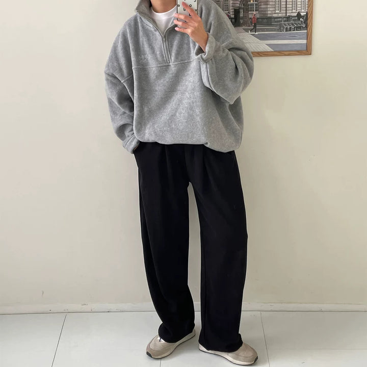 오버사이즈 반집업 스탠드 칼라 스웨트셔츠 